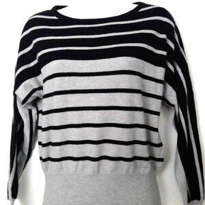 Lovely Tahari Pullover Sweater Black & Gray Stripe 3/4 Sleeve Stretch EUC Sz XS